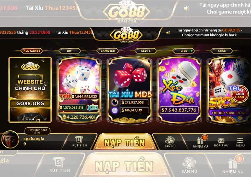 Giao diện game của go88