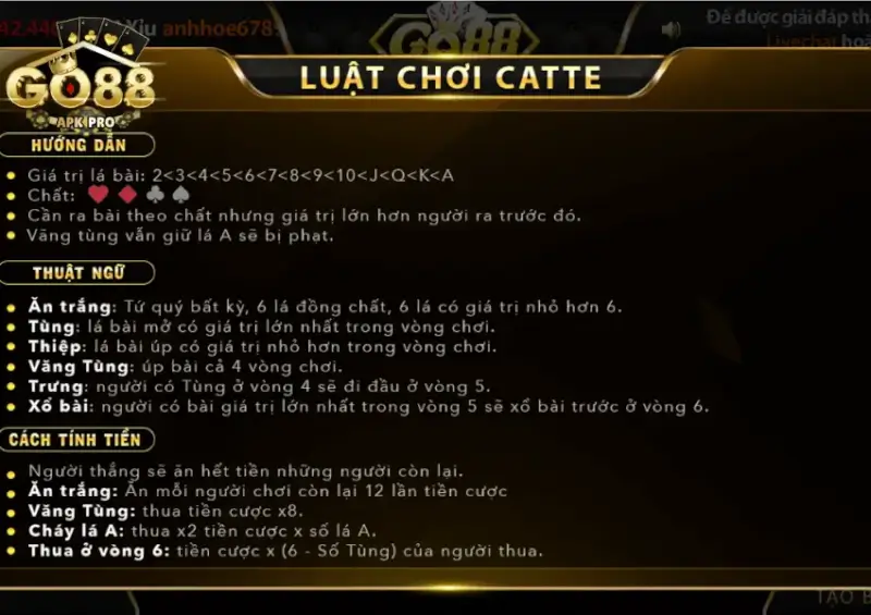 Luật chơi game bài CATTE