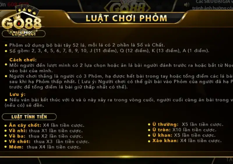 Luật chơi bài Phỏm tại Go88