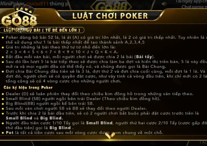 Luật chơi Poker tại Go88 Club