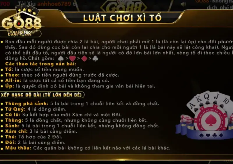 Luật chơi Xì tố tại Go88