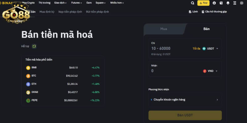 Bán USDT trên Binance