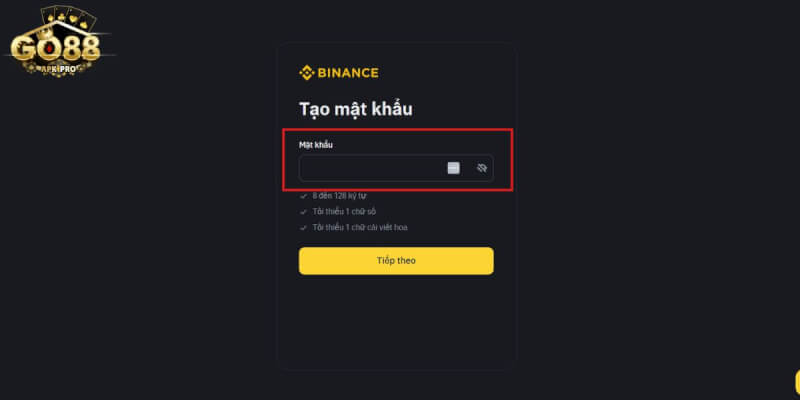 Nhập mật khẩu trên Binance