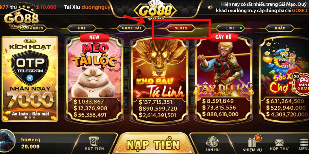 Có thể qua mục Slots game chơi để xong nhanh nhiệm vụ